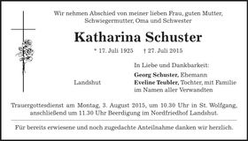 Traueranzeige Katharina Schuster