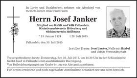 Traueranzeige Josef Janker