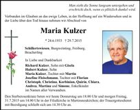 Traueranzeige Maria Kulzer