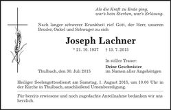 Traueranzeige Joseph Lachner
