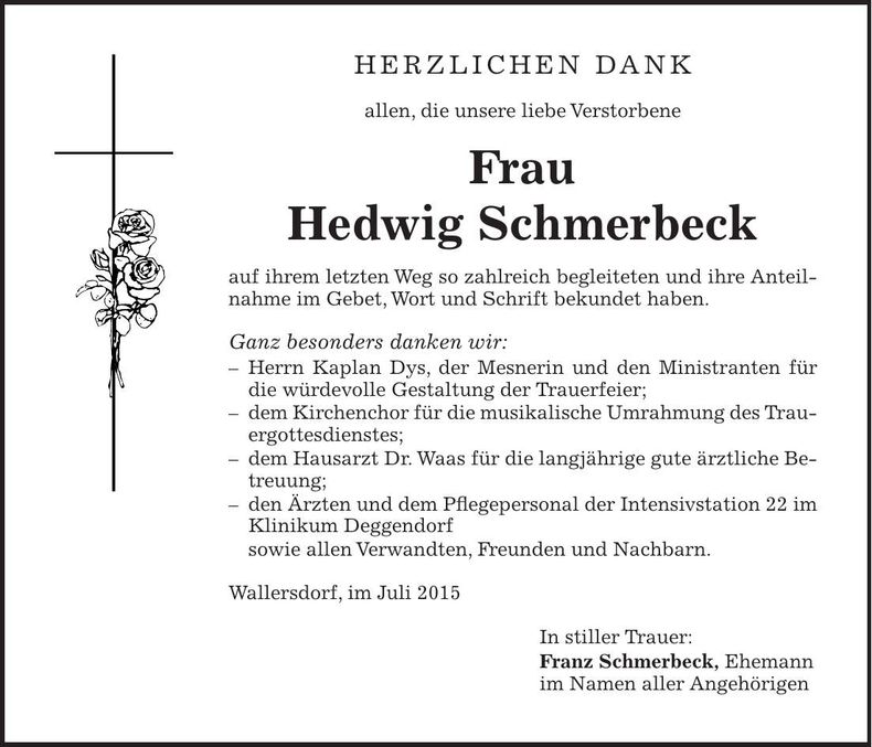 Traueranzeige Hedwig Schmerbeck