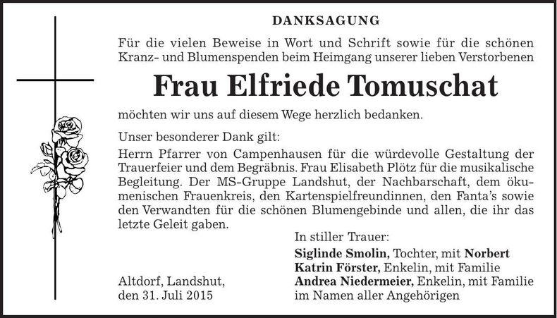 Traueranzeige Tlfriede Tomuschat