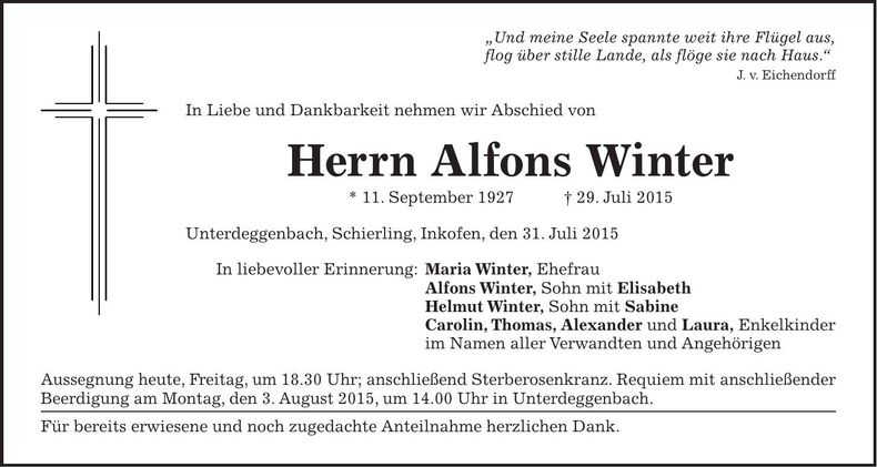 Traueranzeige Alfons Winter