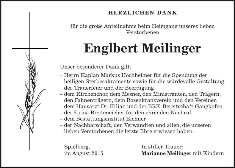 Traueranzeige Englbert Meilinger