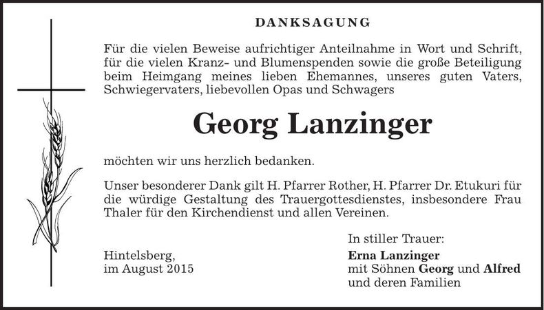 Traueranzeige Georg Lanzinger