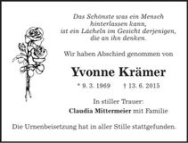 Traueranzeige Yvonne Krämer