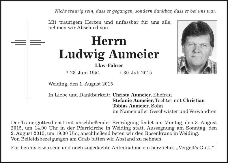 Traueranzeige Ludwig Aumeier