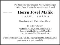 Traueranzeige Josef Malik