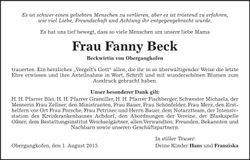 Traueranzeige Fanny Beck