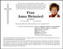 Traueranzeige Anna Weinzierl