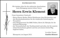 Traueranzeige Erwin Klement
