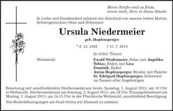 Traueranzeige Ursula Niedermeier
