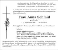 Traueranzeige Anna Schmid