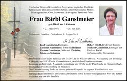 Traueranzeige Bärbl Ganslmeier