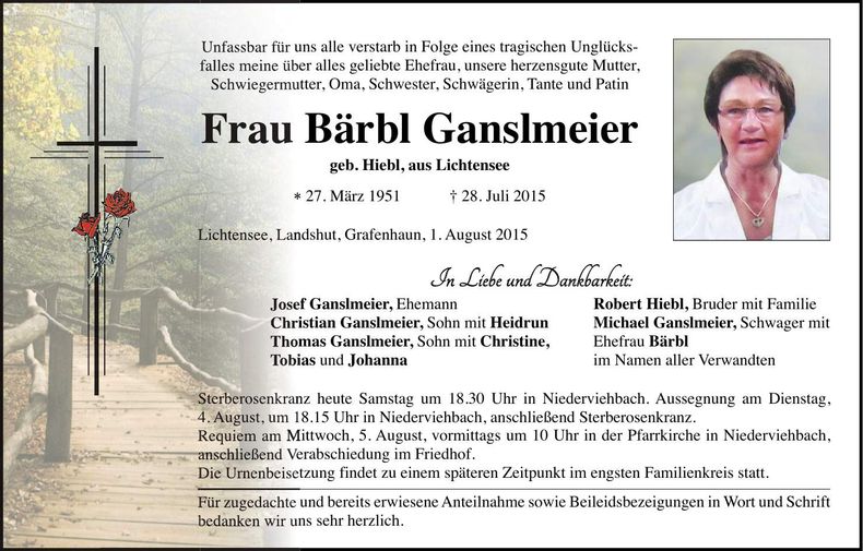 Traueranzeige Bärbl Ganslmeier