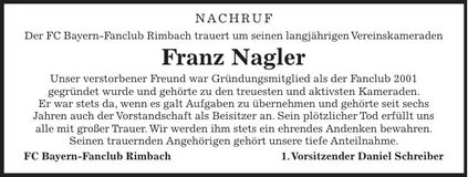 Traueranzeige Karl Nagler