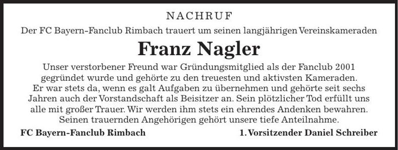 Traueranzeige Karl Nagler