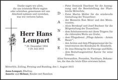 Traueranzeige Hans Lempart