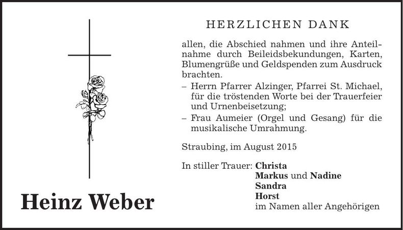 Traueranzeige Heinz Weber