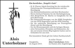 Traueranzeige Alois Unterholzner
