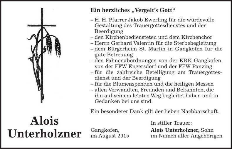 Traueranzeige Alois Unterholzner