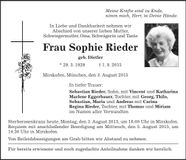 Traueranzeige Sophie Rieder