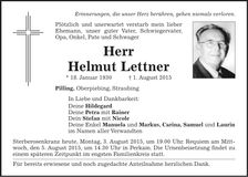 Traueranzeige Helmut Lettner