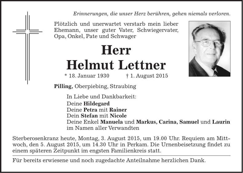 Traueranzeige Helmut Lettner