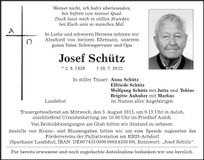 Traueranzeige Josef Schütz