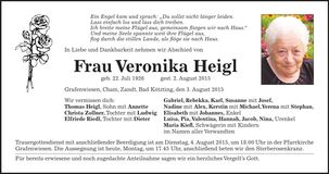 Traueranzeige Veronika Heigl