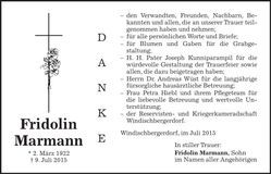 Traueranzeige Fridolin Marmann