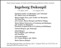 Traueranzeige Ingeborg Hedwig Luise Dokoupil