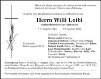 Traueranzeige Willi Loibl