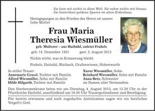 Traueranzeige Theresia Wiesmüller