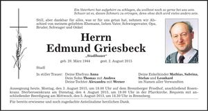 Traueranzeige Edmund Griesbeck