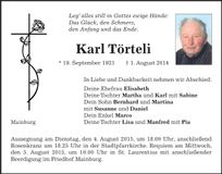 Traueranzeige Karl Törteli