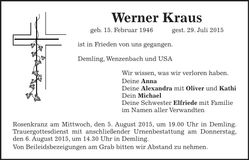 Traueranzeige Werner Kraus