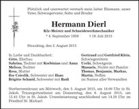 Traueranzeige Hermann Dierl