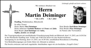 Traueranzeige Martin Deiminger