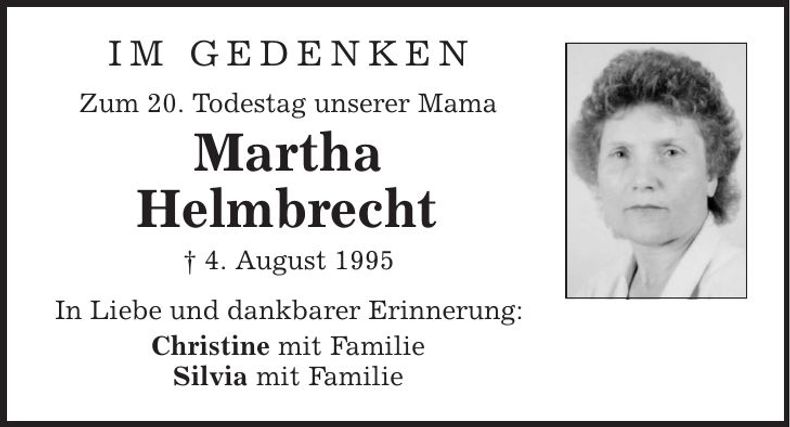 Traueranzeige Martha Helmbrecht