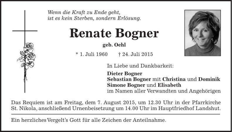 Traueranzeige Renate Bogner