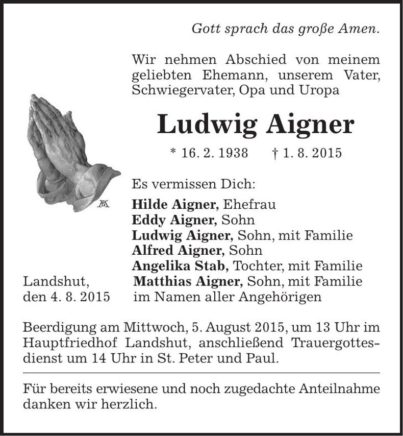 Traueranzeige Ludwig Aigner