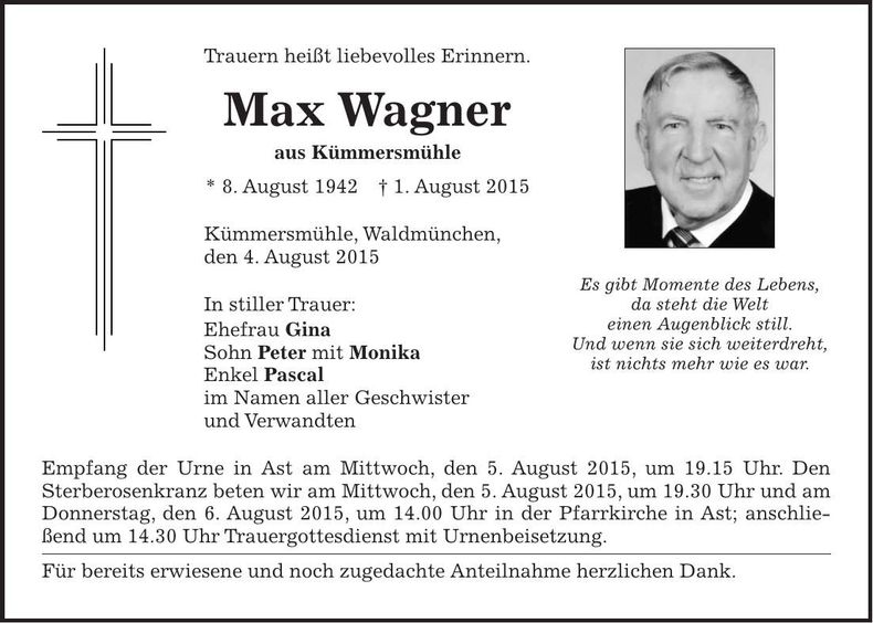 Traueranzeige Max Wagner