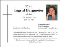 Traueranzeige Ingrid Bergmeier