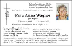 Traueranzeige Anna Wagner
