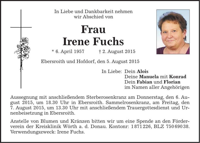 Traueranzeige Irene Fuchs