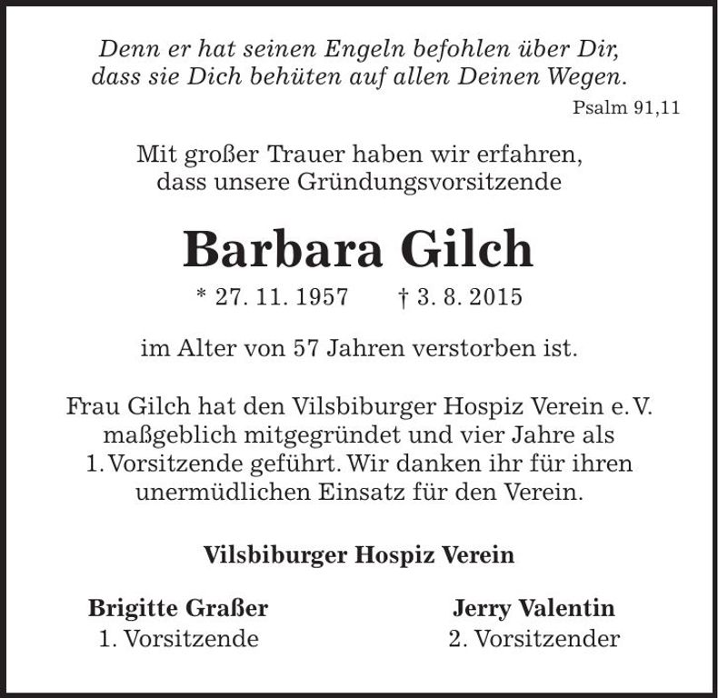 Traueranzeige Barbara Gilch