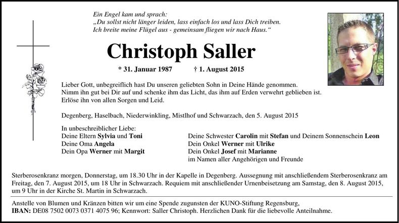 Traueranzeige Christoph Saller