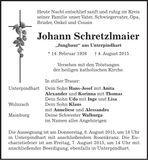 Traueranzeige Johann Schretzlmaier