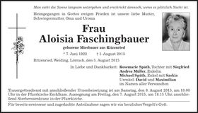 Traueranzeige Aloisia Faschingbauer